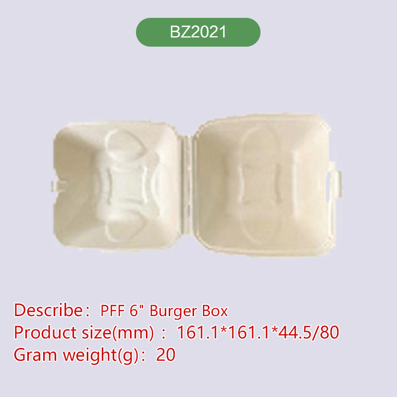 6'' Clamshell hinge hamburger box Biodegradable disposable compostable bagasse pulp-BZ2021