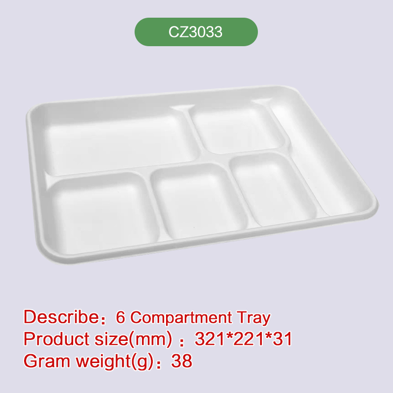 lunch tray Biodegradable disposable compostable bagasse pulp-CZ3033