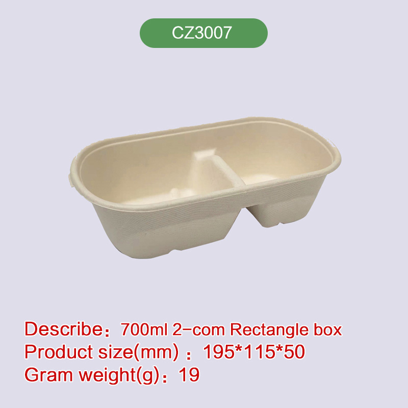 700ml 2-compartment box Biodegradable disposable compostable bagasse pulp-CZ3007