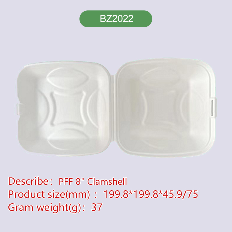 8'' Clamshell hinge hamburger box Biodegradable disposable compostable bagasse pulp-BZ2022