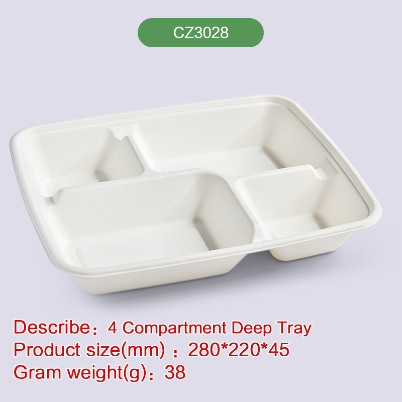 Lunch tray Biodegradable disposable compostable bagasse pulp -CZ3028