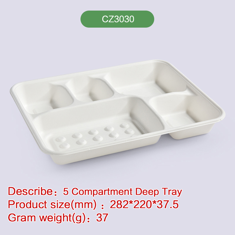 5-com lunch tray Biodegradable disposable compostable bagasse pulp-CZ3030