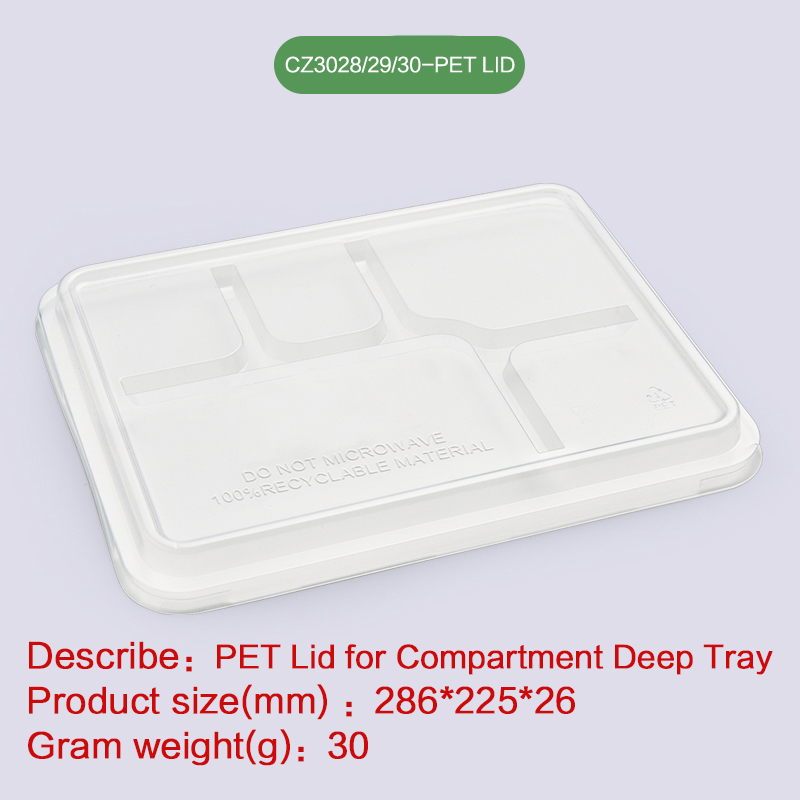 Lid of lunch tray Biodegradable disposable compostable bagasse pulp-CZ3028/29/30-PET LID