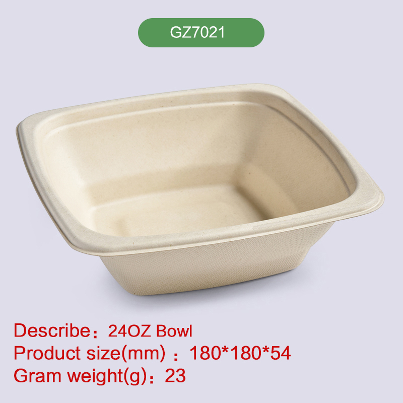 24oz Square bowl Biodegradable disposable compostable bagasse pulp-GZ7021
