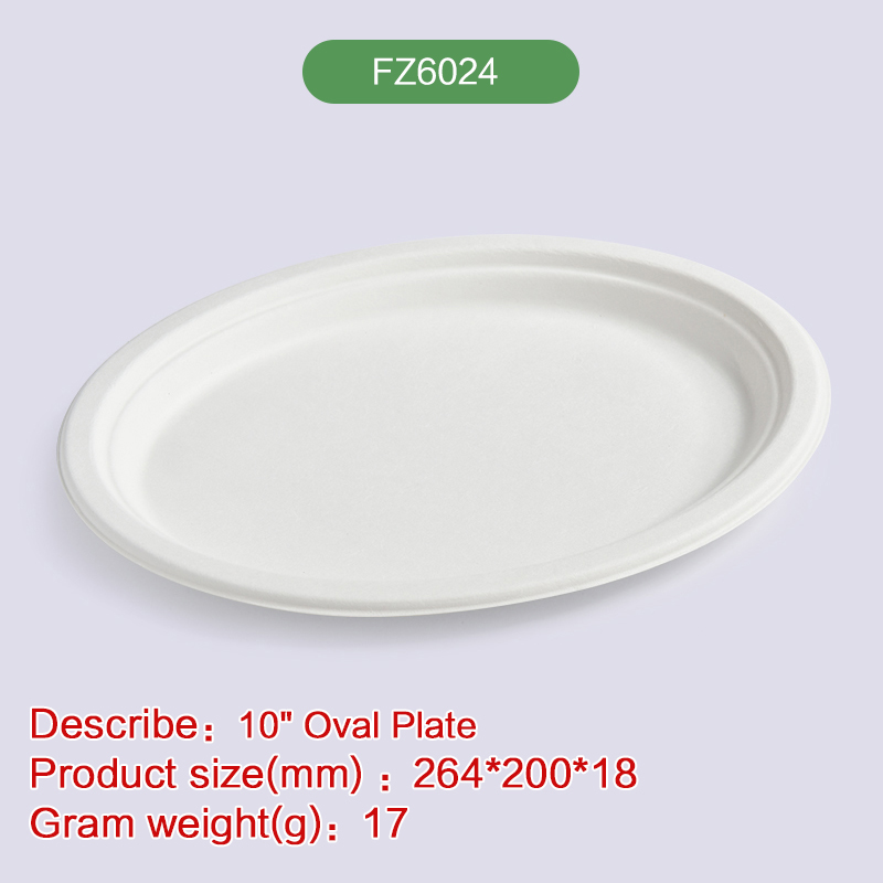  10'' oval Plate Biodegradable disposable compostable bagasse pulp-FZ6024