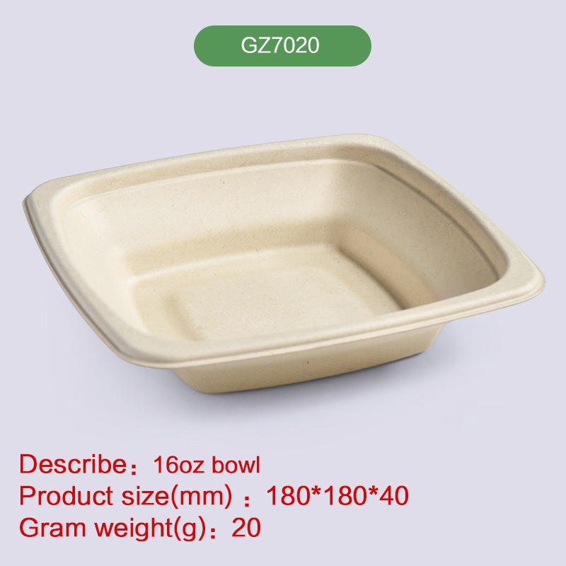 16oz Square bowl Biodegradable disposable compostable bagasse pulp-GZ7020