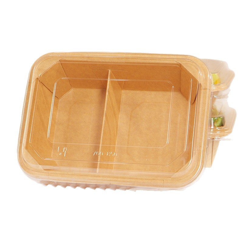 Disposable Rectangular Kraft Paper Food Container — Food-Grade, Dual-Compartment Bento Box 