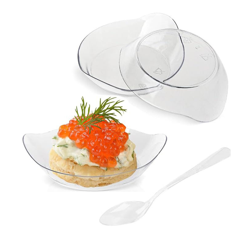 Wholesale Transparent Disposable PS Plastic Dessert, Sauce, and Tasting Dishes (Oval) 