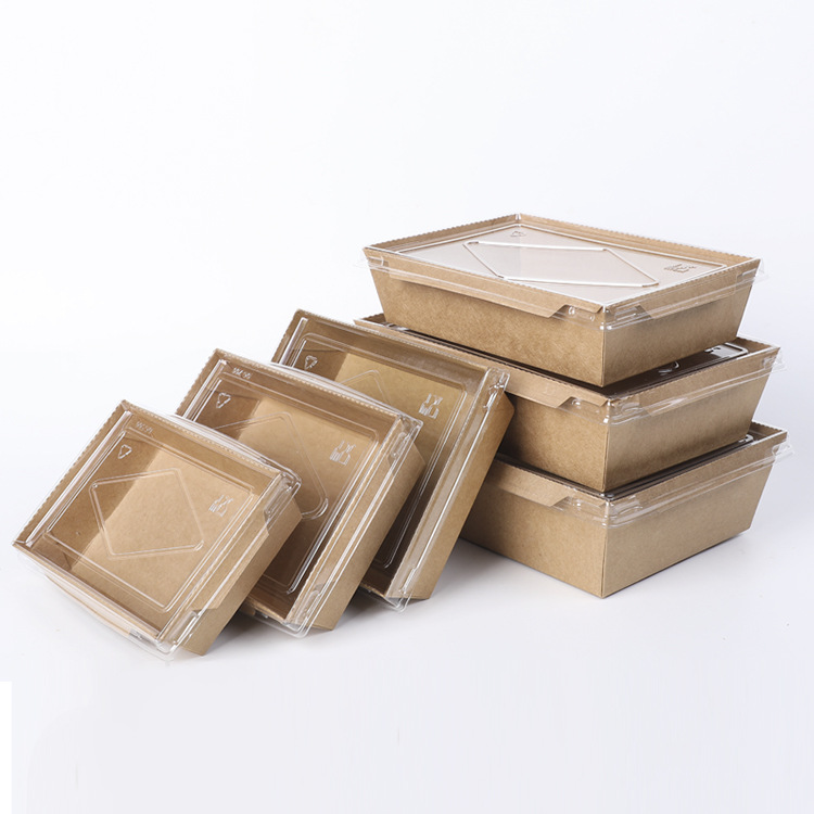 Disposable Kraft Paper Sushi/Bento/Salad/Fried Chicken Box with Clear Lid